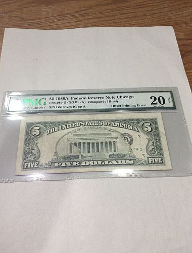 Major Error Serial Number & Reserve Seal On Back Of Note- PMG 1988 $5 Offset Printing