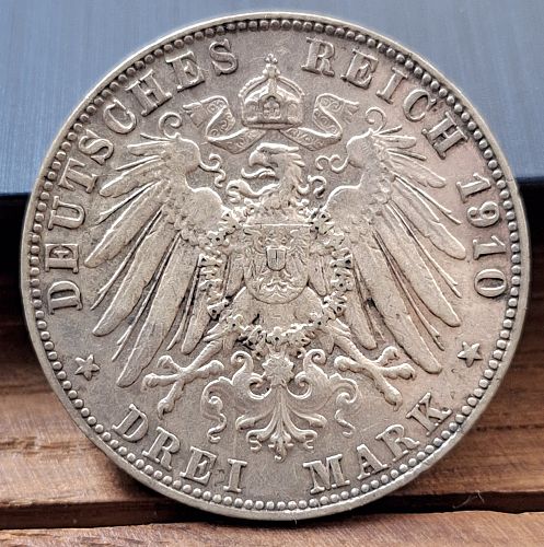 1910-D Germany Silver 3 Mark