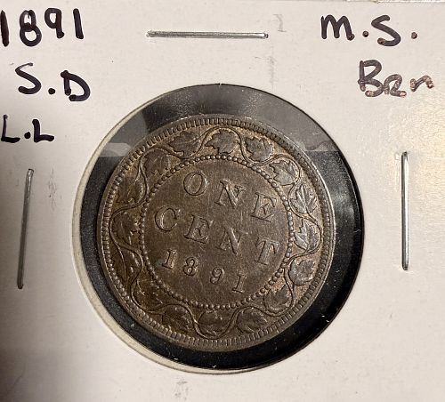 1891 S.D  L-L Canadian Victoria Large Cent, MS60+BN (19568)
