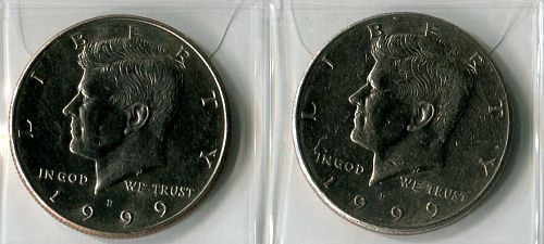 2 - 1999  -  D  KENNEDY  HALF DOLLARS   FINE or BETTER