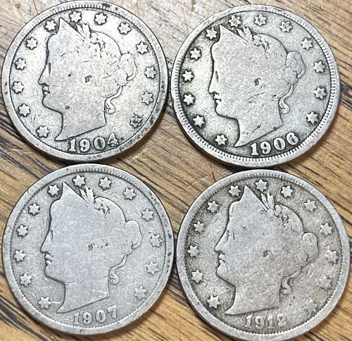 4 different dated &ldquo;V&rdquo; nickels in GOOD condition