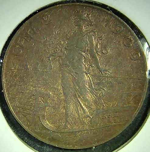 1909 Italy 2 Centesimi Copper Coin King Vittorio Emanuele III Prora Ship XF