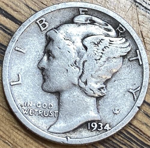 1934 mercury dime in FINE condition