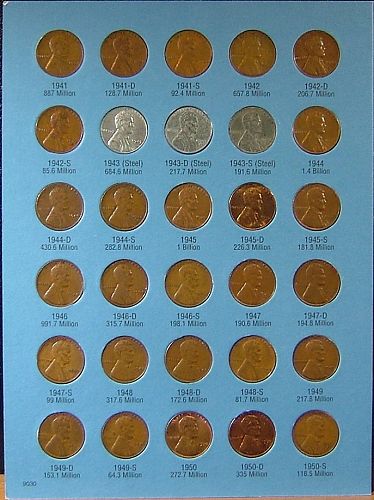 1941-1974S Lincoln Cents Collection in Whitman Folder #9030 + 3 Varieties = 90 Coins