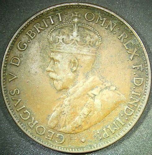 1917 Australia One Half Penny Coin - King George V - Calcutta Mint I - KM# 22