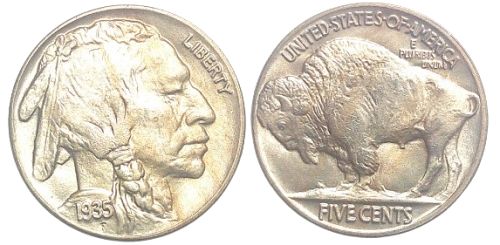 UNITED STATES, 1935. Buffalo Nickel. Gem BU. Full Strick, Toned