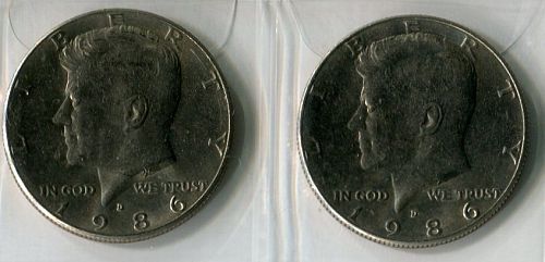2  - 1986 - D  KENNEDY  HALF DOLLARS    FINE or BETTER