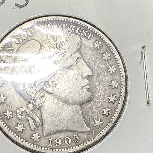 1905-S Barber Half Dollar Semi Key - VF+/XF Detail Obv Right Field Scratches