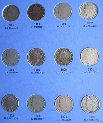 Complete 1883-1912 Liberty Head V Nickel 33 Coin Set ~ G-AU ~ Free Shipping