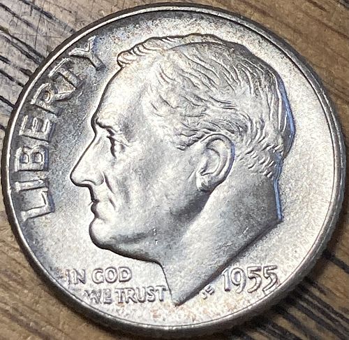 1955 MS65 Roosevelt dime fresh from the roll key date lowest minted of the series
