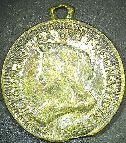 Antique Queen Victoria Veiled Head Brass Medalet Pendant Commemorative 1893-1901