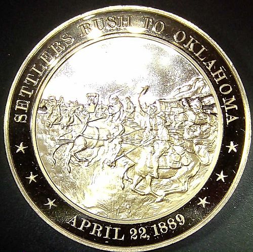 1889 Franklin Mint History of US Medal Oklahoma Land Rush Johnstown Flood 45mm