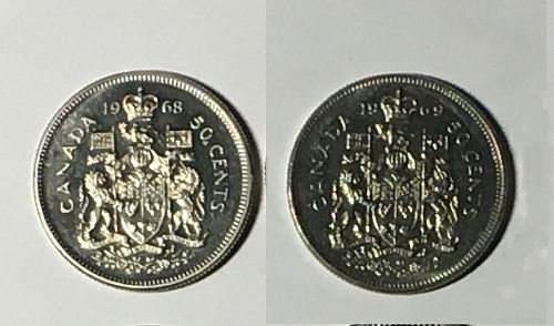 Lot 2 Coin Canada 50 Cents nickel 1968 1969