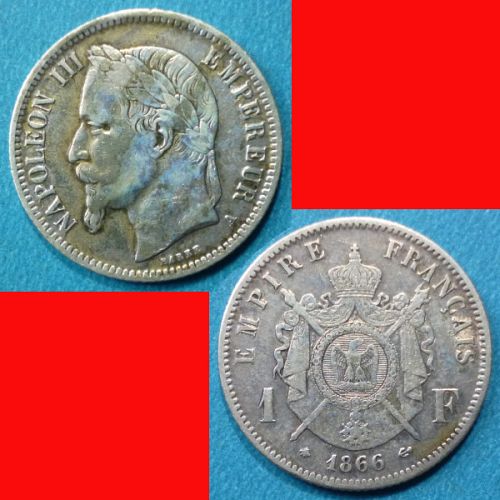 France French Francaise 1 Franc 1866 A KM# 806.1 Silver 0.1342 oz