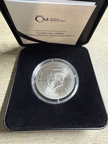 2024 Niue Czech Lion Black Platinum with Diamond Dust 1 oz Silver Coin