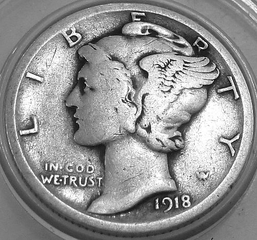 1918-P  FINE Mercury Dime F ( 40-Z)