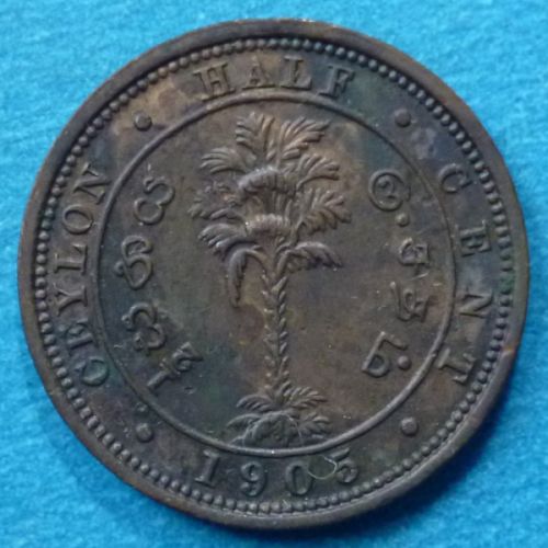 Ceylon Sri Lanka 1/2 Cent 1905 KM# 101