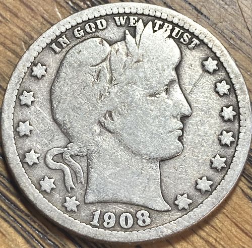 1908D barber quarter dollar in VERY GOOD condition