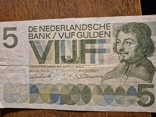 1966 Netherlands 5 Gulden Bank Note