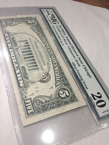 Major Error Serial Number & Reserve Seal On Back Of Note- PMG 1988 $5 Offset Printing