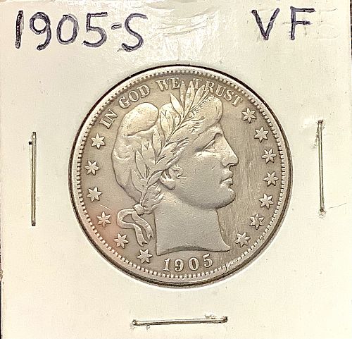 1905-S Barber Half Dollar Semi Key - VF+/XF Detail Obv Right Field Scratches