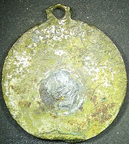 Antique Queen Victoria Veiled Head Brass Medalet Pendant Commemorative 1893-1901
