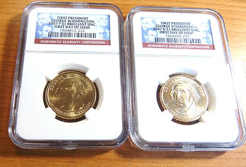 2007  Presidential Dollars: George Washington*P & D Mint. BU " First Day of Issue."
