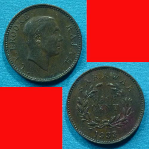 Sarawak British Protectorate 1/2 Half Cent Rajah CV Brooke 1933 H KM# 20