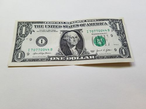 2021 $1 Federal Reserve Note One Dollar Fancy Serial Number Trinary I70770044B