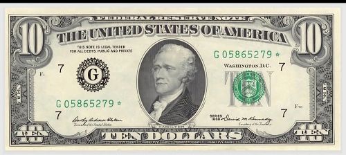 1969 10 Dollar Star Note Chicago AU/Uncirculated Crisp
