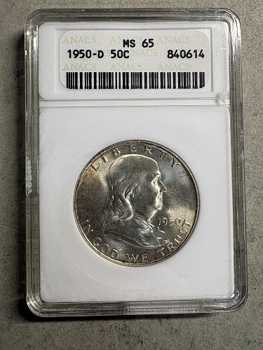 1950-D Franklin Half Dollar ANACS MS65