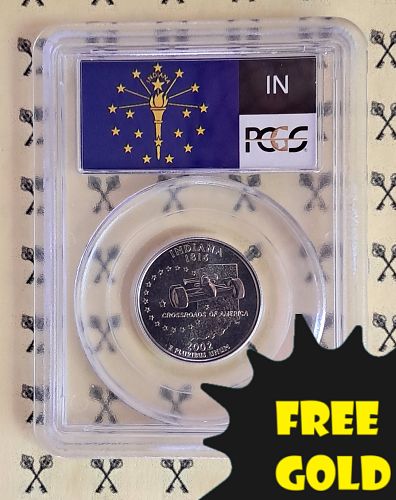 2002 Indiana Quarter PCGS MS 68 Flag Label with FREE 1/4 GOLDBACK*