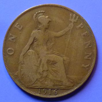UK Great Britain 1 Penny dated 1916 KGV KM# 810