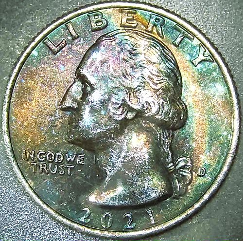 2021 D Crossing The Delaware Quarter Woodstock Toned Rainbow Coin
