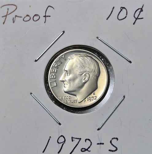 1968-1973 (S) Proof Roosevelt Dimes, 6 Ten-Cents Uncirculad US Coins, Consecutive 10c