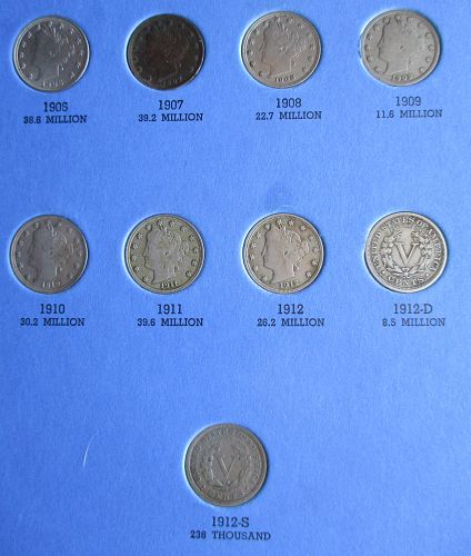 Complete 1883-1912 Liberty Head V Nickel 33 Coin Set ~ G-AU ~ Free Shipping