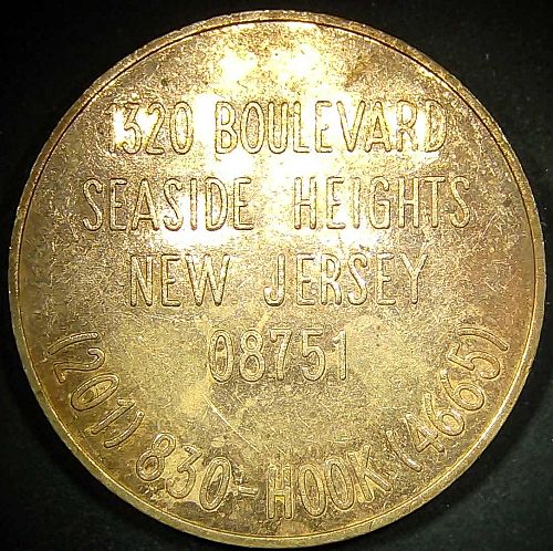 1983 Captain Hooks Inn Token Seaside Heights NJ 1320 Boulevard Brass Medal 38mm