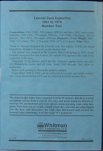 1941-1974S Lincoln Cents Collection in Whitman Folder #9030 + 3 Varieties = 90 Coins