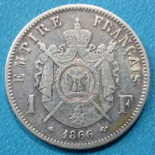 France French Francaise 1 Franc 1866 A KM# 806.1 Silver 0.1342 oz