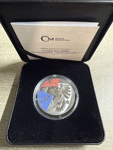2024 Niue Czech Lion Black Platinum with Diamond Dust 1 oz Silver Coin