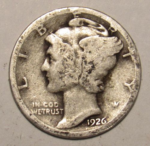 1926 P Mercury Dime in circulated condition