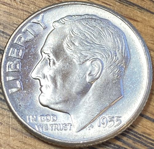 1955 MS65 Roosevelt dime fresh from the roll key date lowest minted of the series