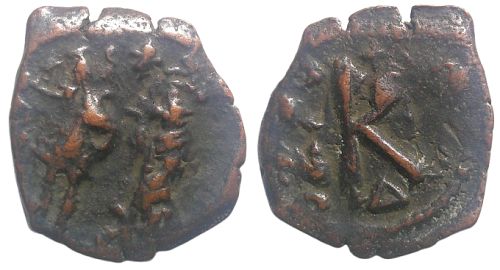 Byzantine Heraclius and Heraclius Constantine 612/613 AD, AE 20.2mm 2.83gm Half Follis (20 Nummi)