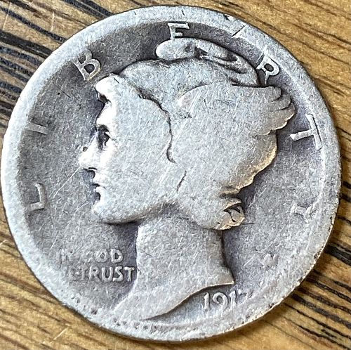 1917 mercury dime in ALMOST GOOD condition