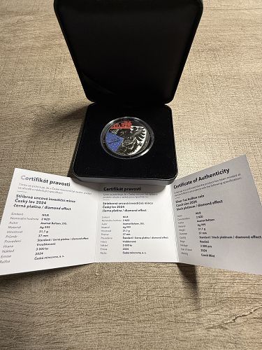 2024 Niue Czech Lion Black Platinum with Diamond Dust 1 oz Silver Coin