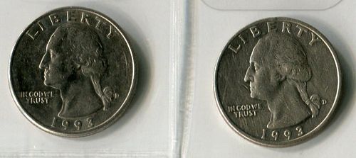 2 - 1993 -D  Washington Quarters  -   FINE