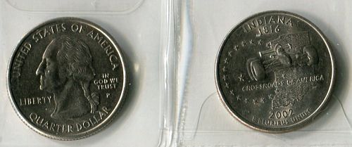 2 - 2002 - P  INDIANA State Quarters  --  VERY FINE