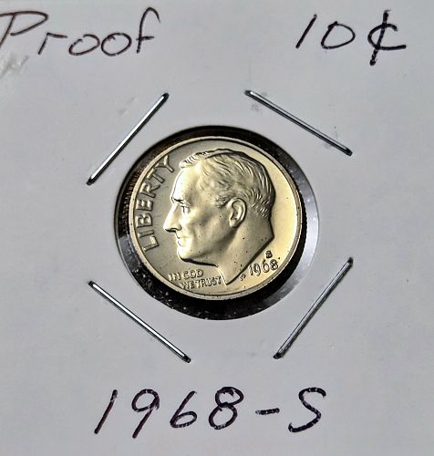 1968-1973 (S) Proof Roosevelt Dimes, 6 Ten-Cents Uncirculad US Coins, Consecutive 10c