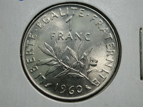 1960 French 1 Francs Coin Uncirculated  NICE !