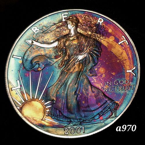 2001 Rainbow Toned Silver American Eagle 1 troy ounce silver #a970